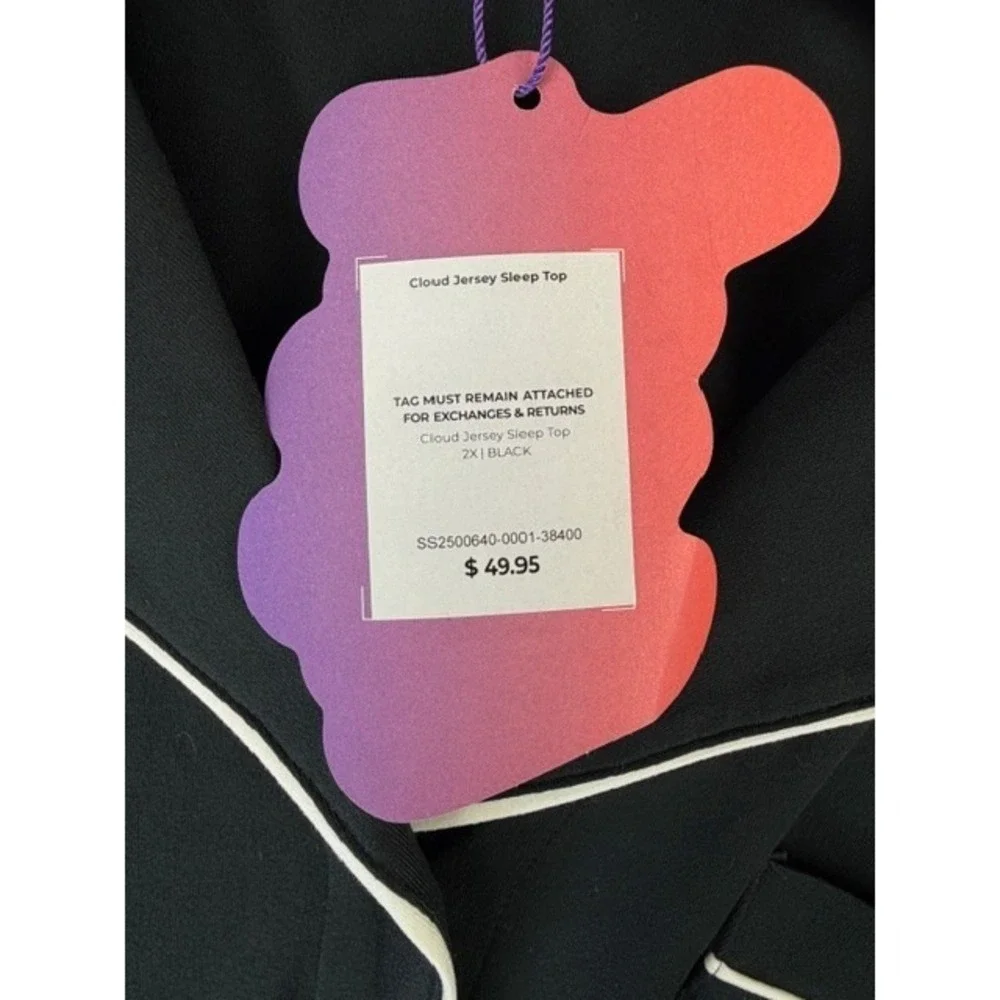 Yitty Cloud Jersey Sleep Top 2X Black Button‎ Soft Pajama Top Loungewear Cozy